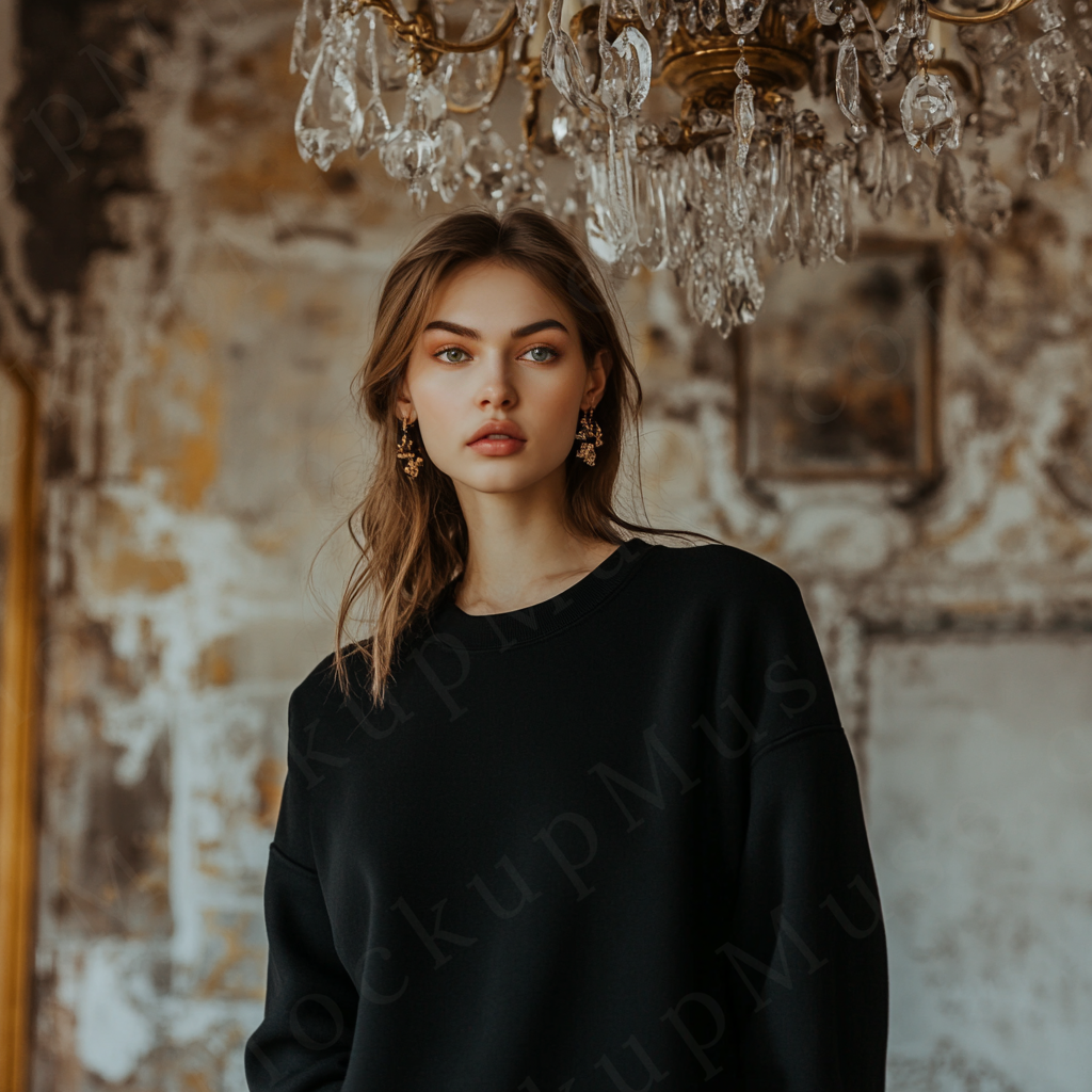 Women’s black crewneck sweatshirt mockup – digital download