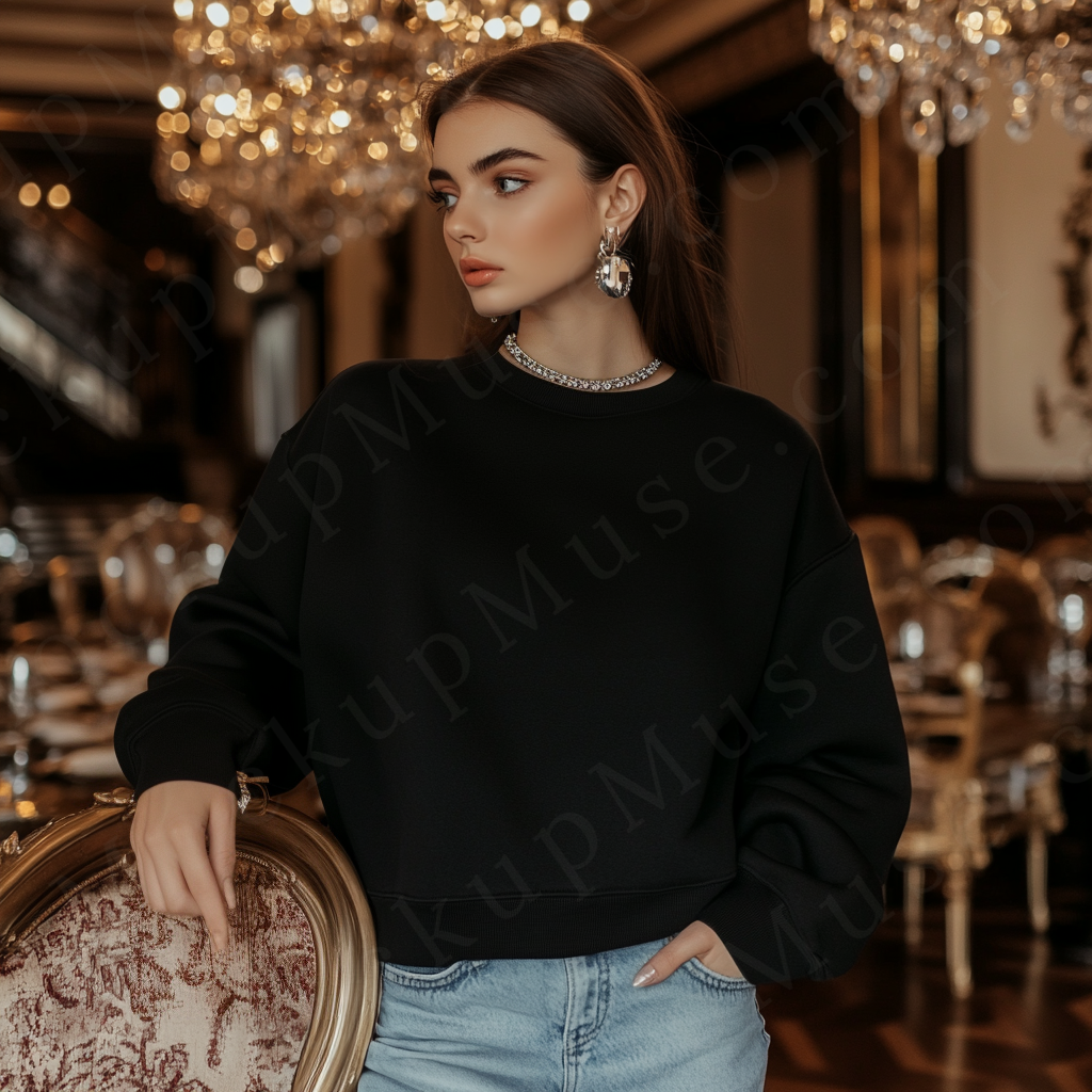 Women’s black crewneck sweatshirt mockup – digital download
