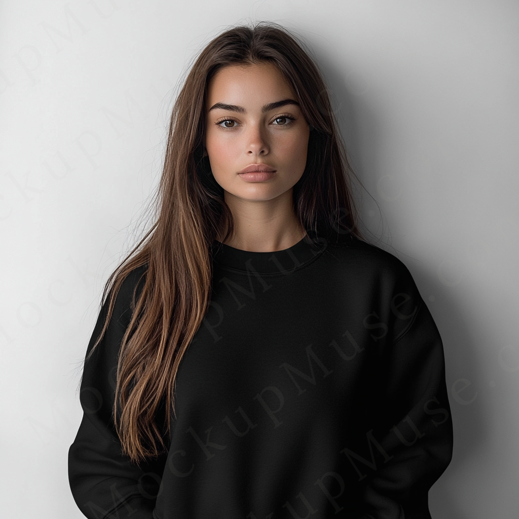 Women’s black crewneck sweatshirt mockup – digital download