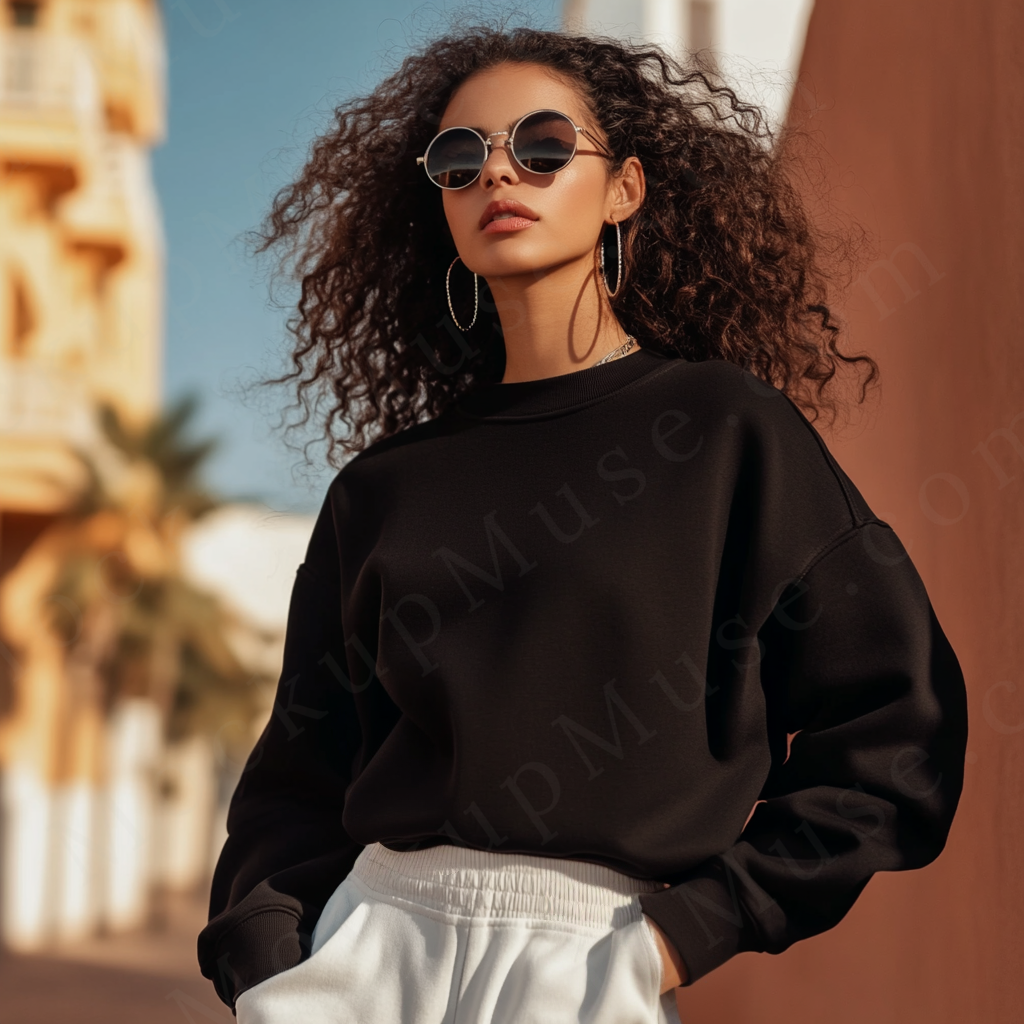 Women’s black crewneck sweatshirt mockup – digital download