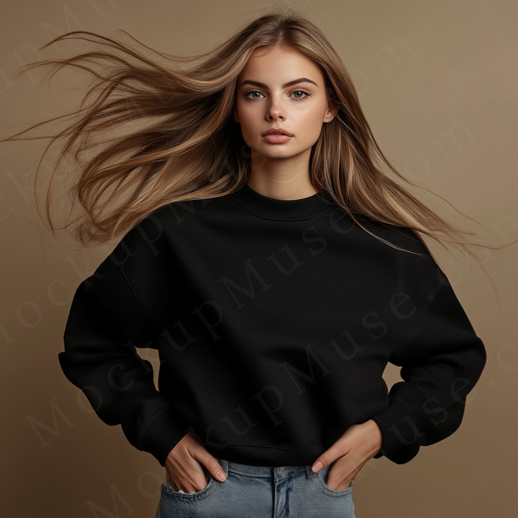 Women’s black crewneck sweatshirt mockup – digital download