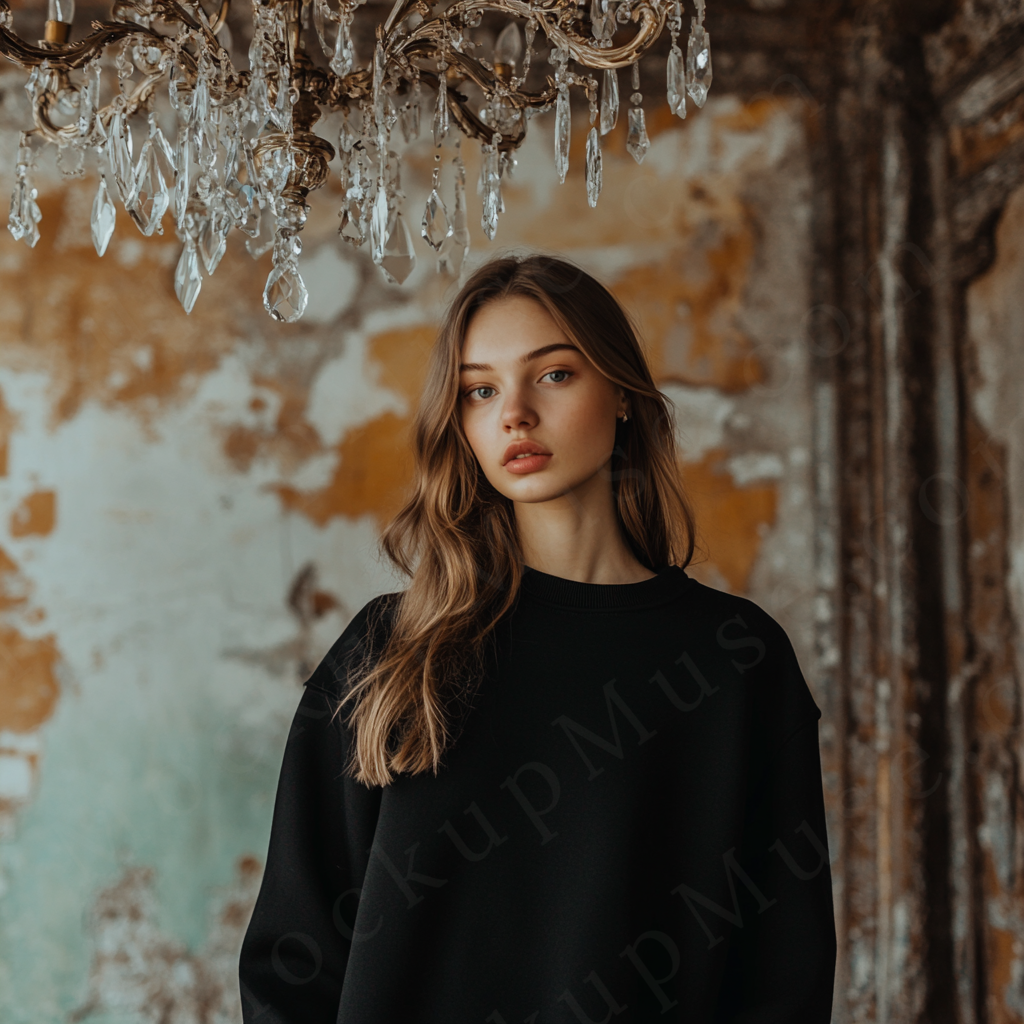 Women’s black crewneck sweatshirt mockup – digital download