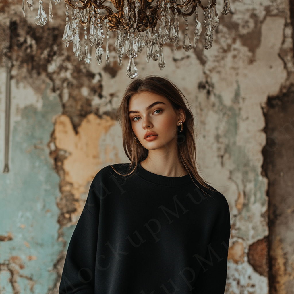 Women’s black crewneck sweatshirt mockup – digital download