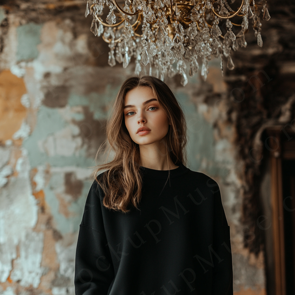 Women’s black crewneck sweatshirt mockup – digital download