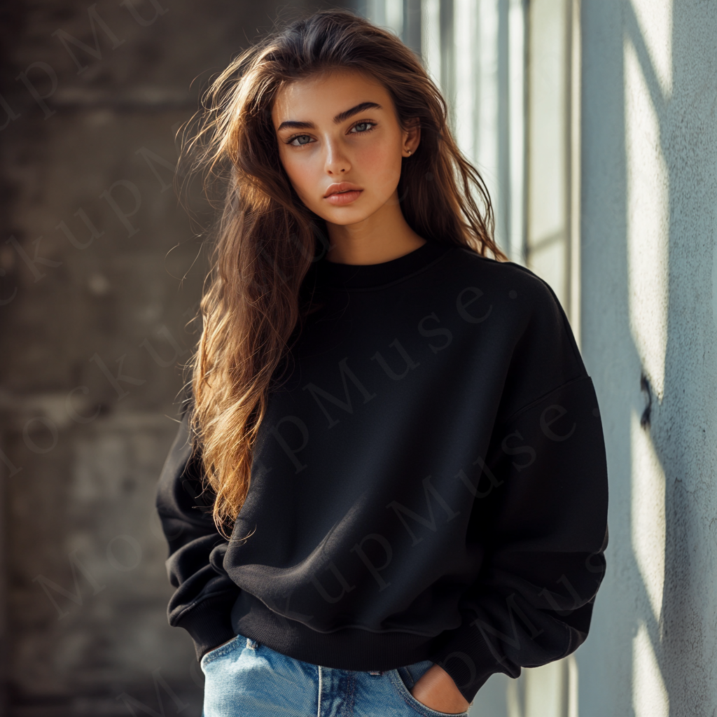Women’s black crewneck sweatshirt mockup – digital download