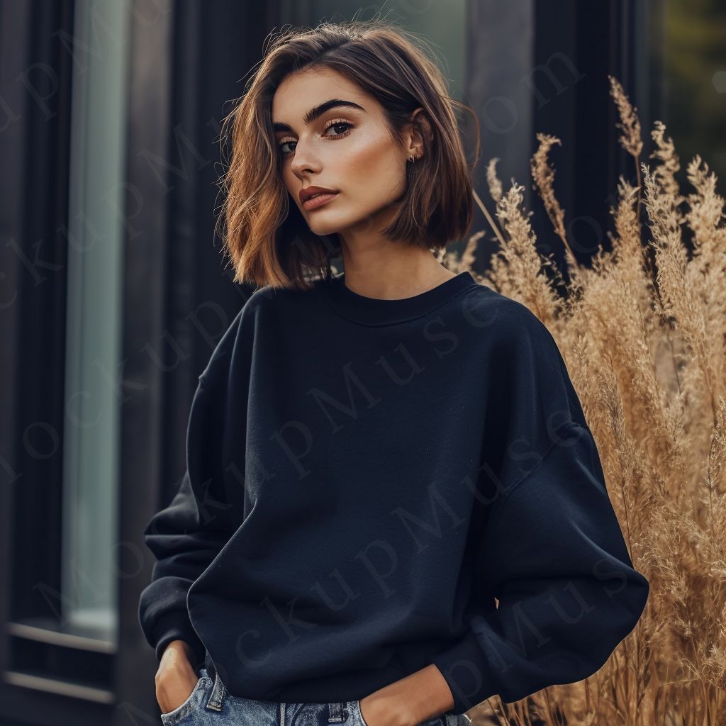 Women’s black crewneck sweatshirt mockup – digital download