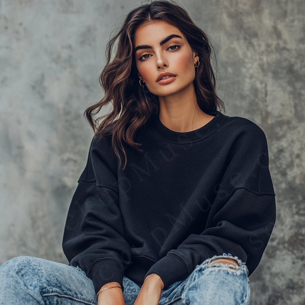 Women’s black crewneck sweatshirt mockup – digital download