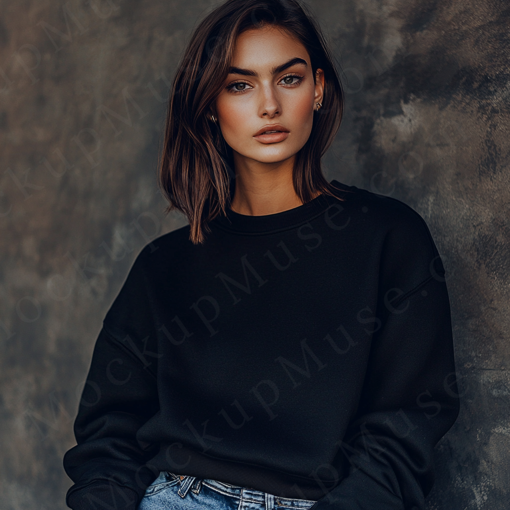 Women’s black crewneck sweatshirt mockup – digital download