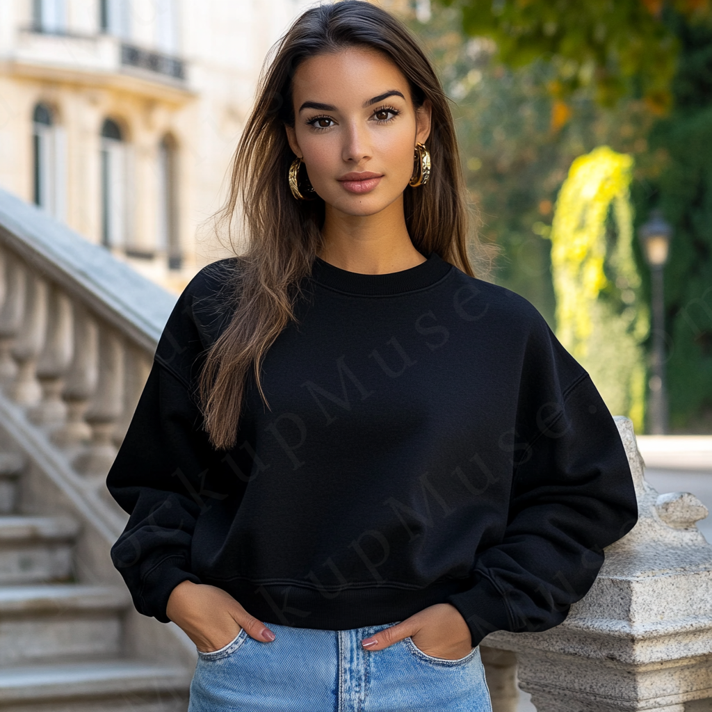 Women’s black crewneck sweatshirt mockup – digital download