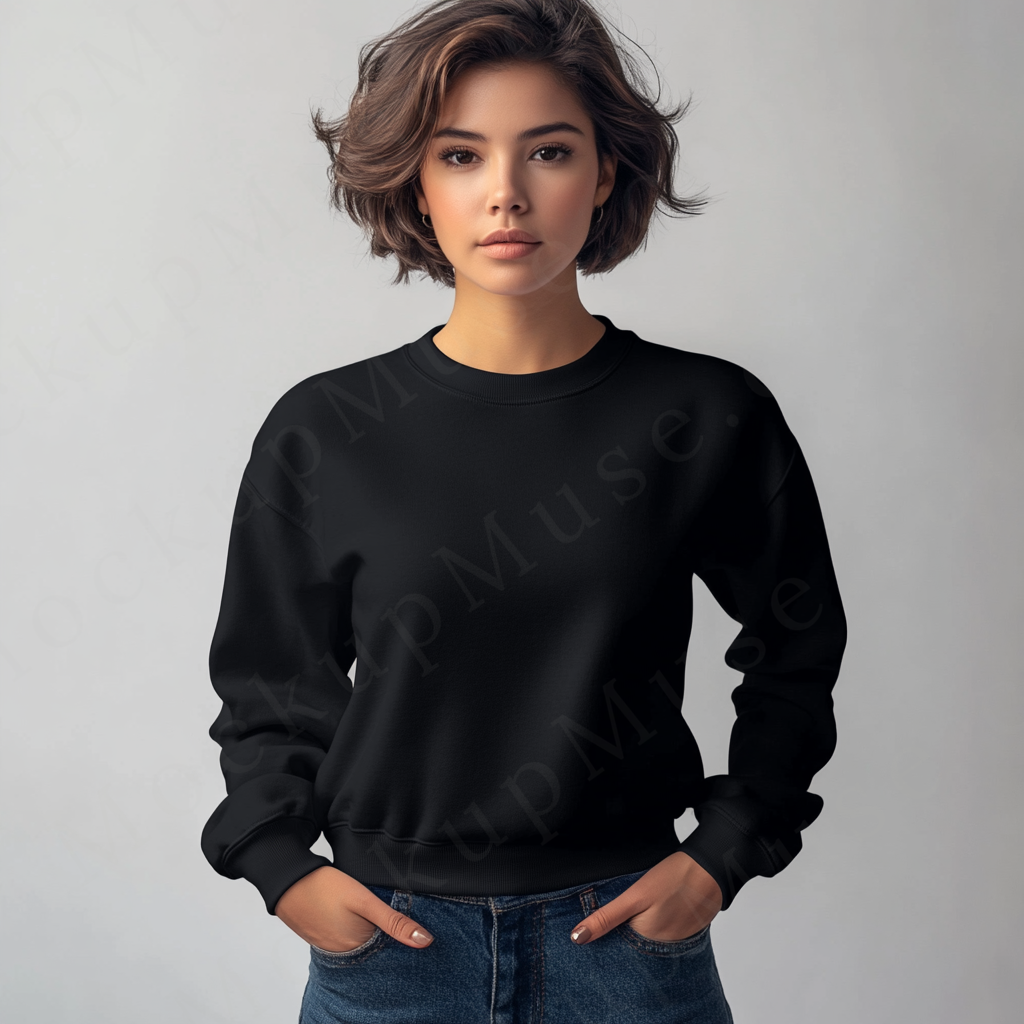 Women’s black crewneck sweatshirt mockup – digital download