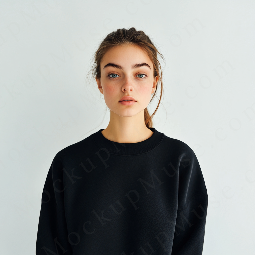Women’s black crewneck sweatshirt mockup – digital download