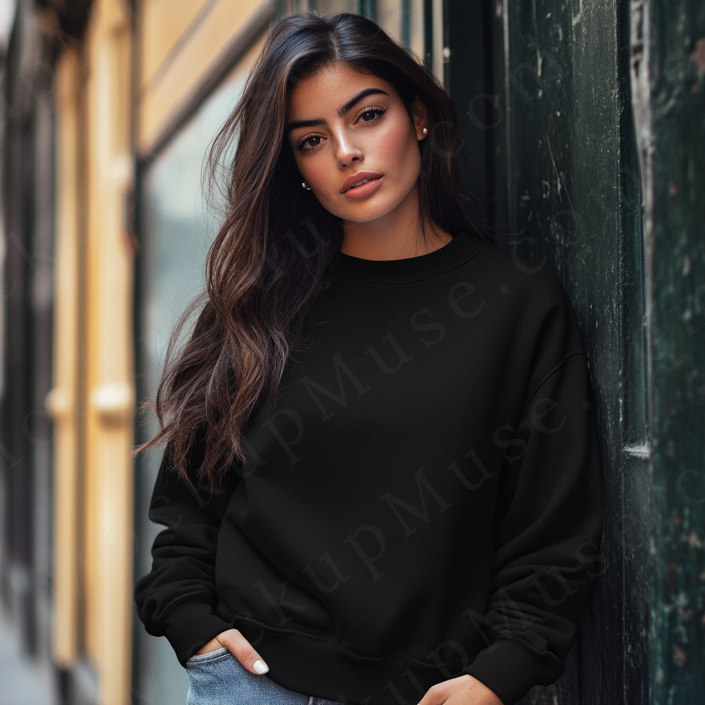 Women’s black crewneck sweatshirt mockup – digital download