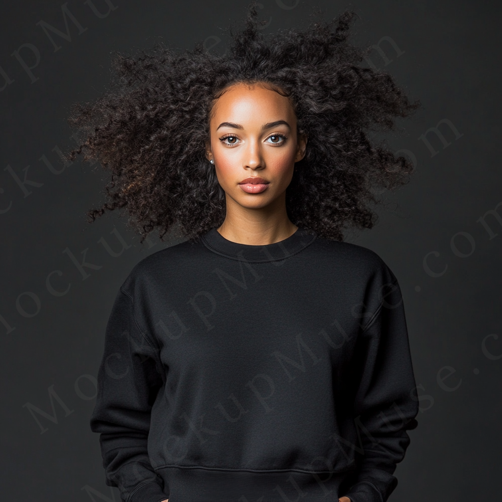 Women’s black crewneck sweatshirt mockup – digital download