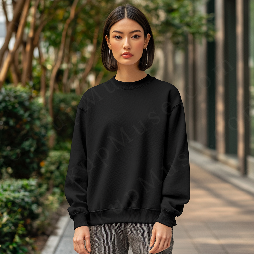 Women’s black crewneck sweatshirt mockup – digital download