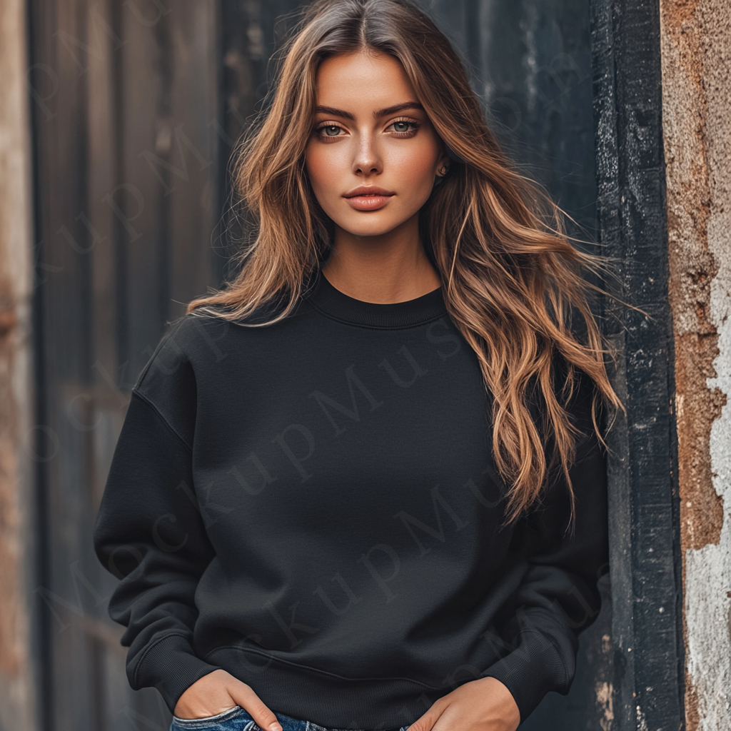 Women’s black crewneck sweatshirt mockup – digital download