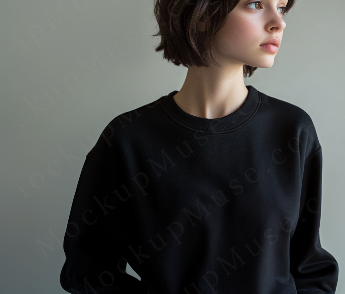 Women’s black crewneck sweatshirt mockup – digital download