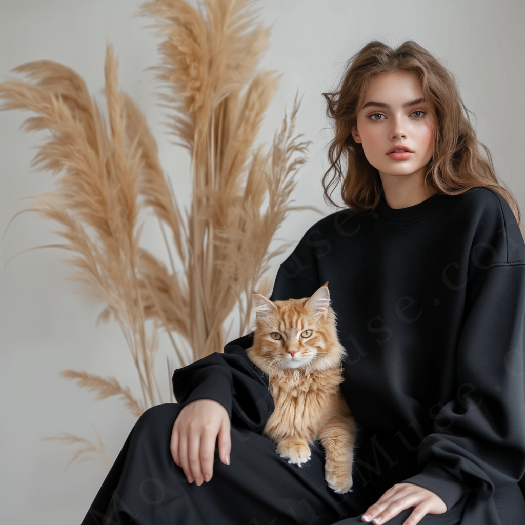 Women’s black crewneck sweatshirt mockup – digital download