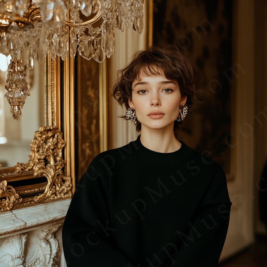 Women’s black crewneck sweatshirt mockup – digital download