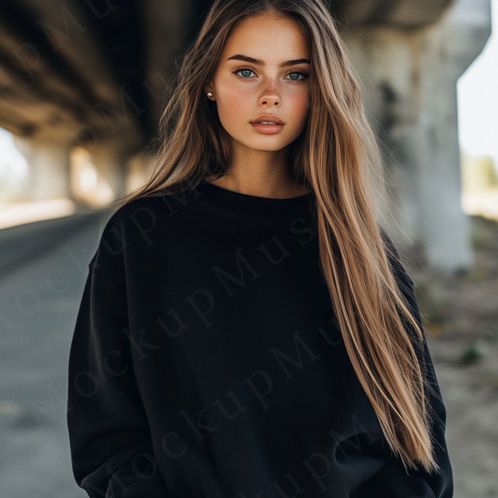 Women’s black crewneck sweatshirt mockup – digital download