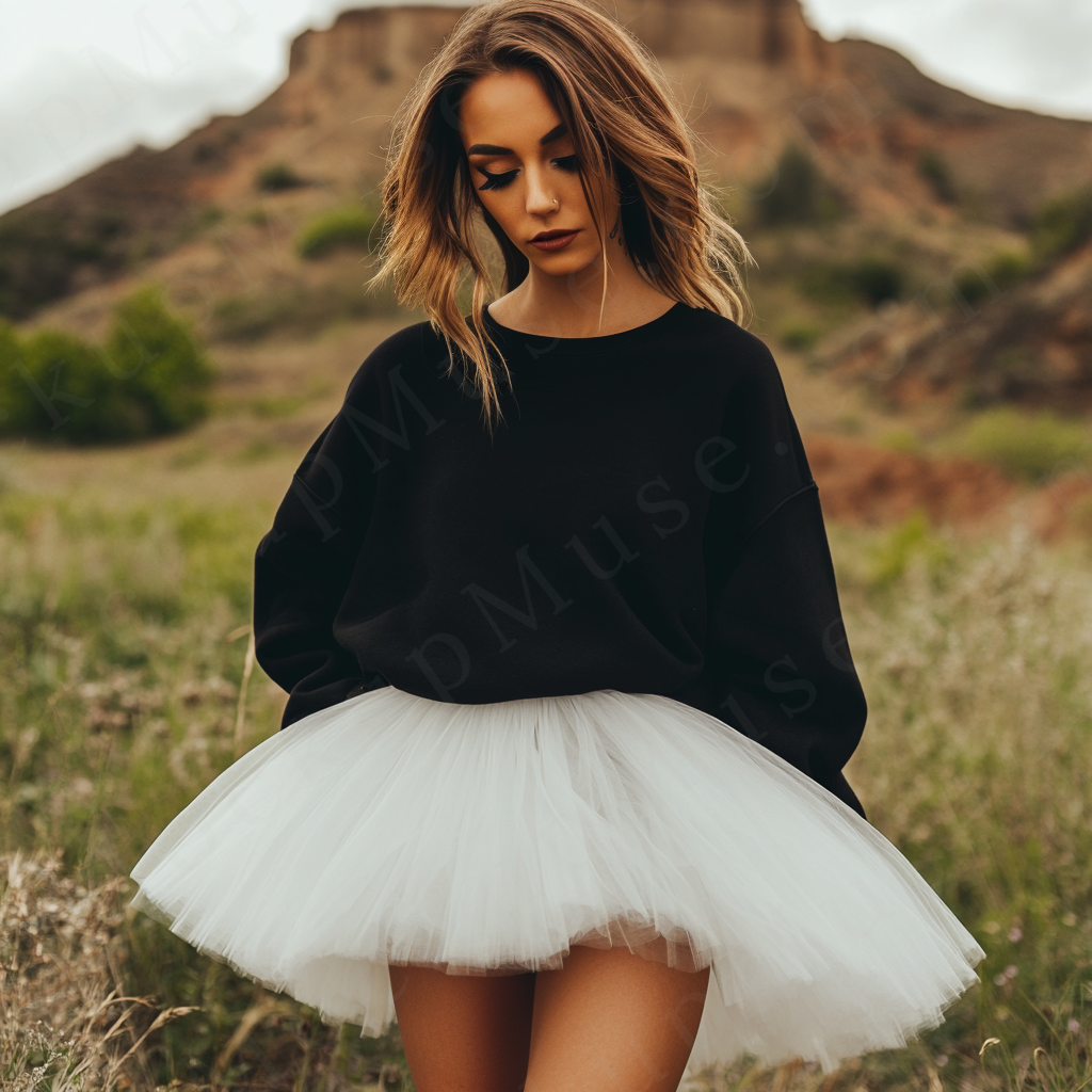 Women’s black crewneck sweatshirt mockup – digital download