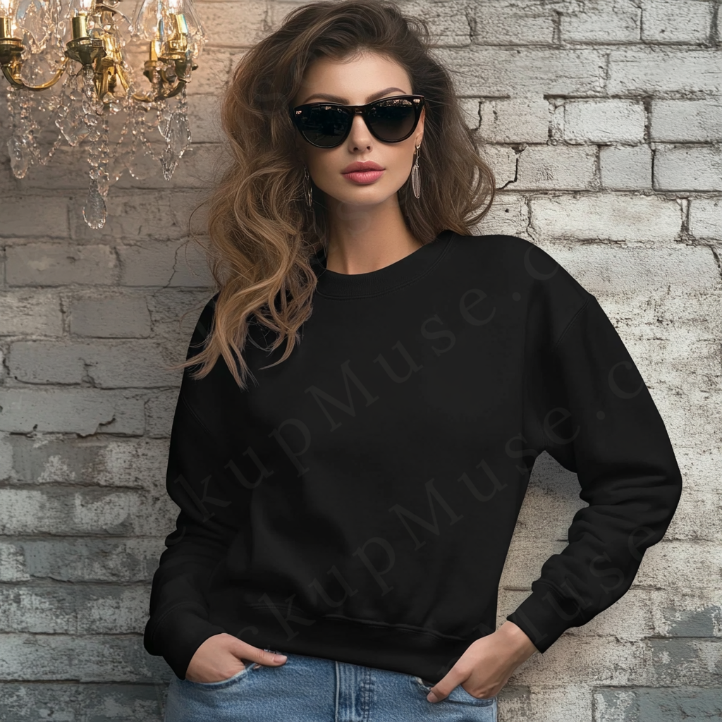 Women’s black crewneck sweatshirt mockup – digital download