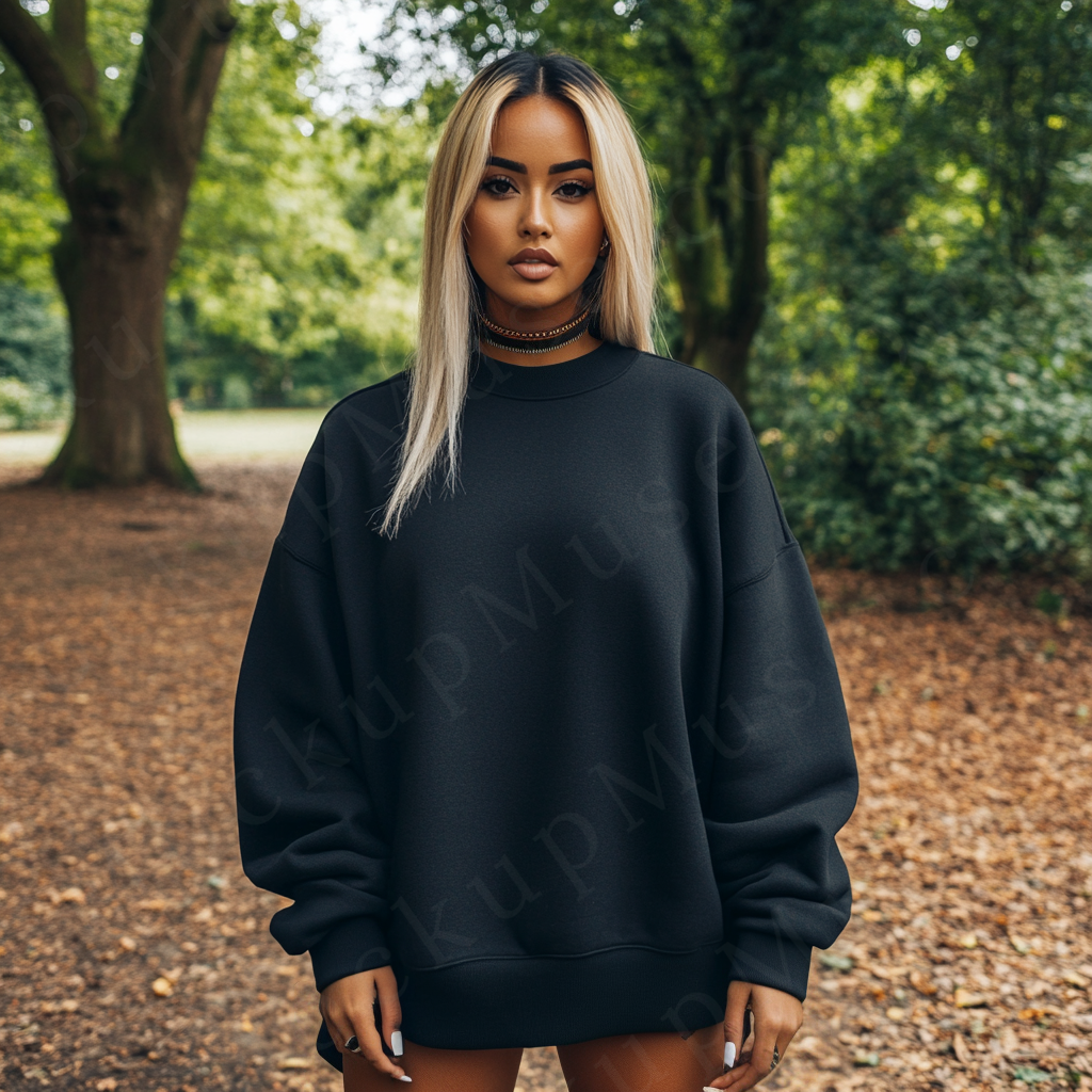 Women’s black crewneck sweatshirt mockup – digital download