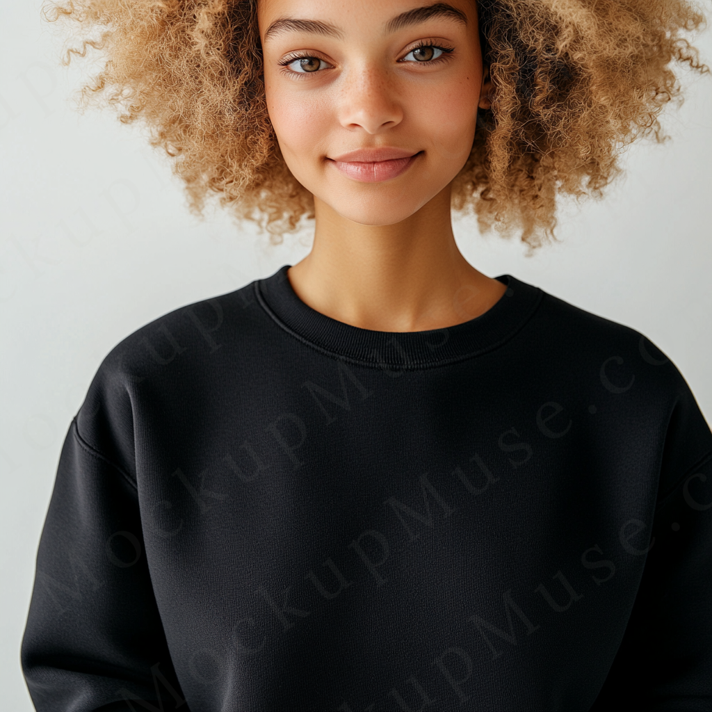 Women’s black crewneck sweatshirt mockup – digital download