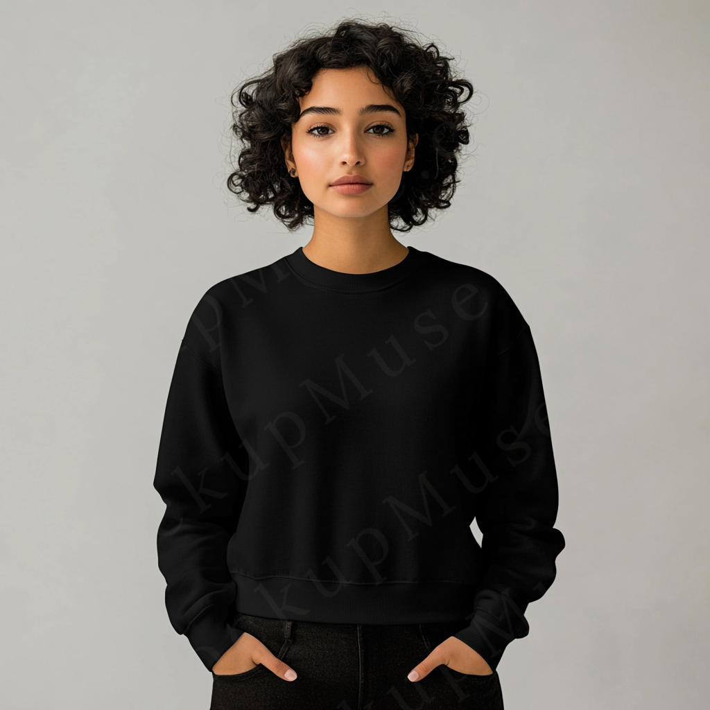 Women’s black crewneck sweatshirt mockup – digital download