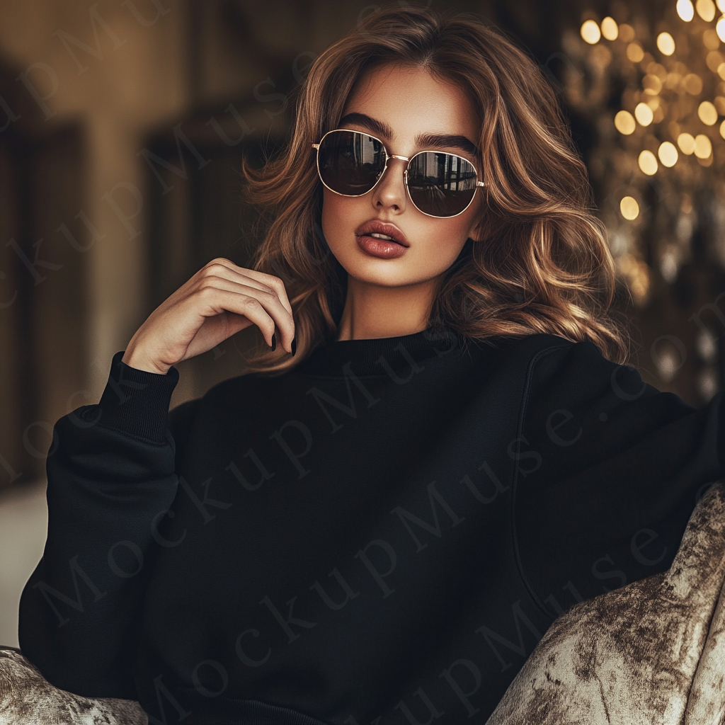 Women’s black crewneck sweatshirt mockup – digital download