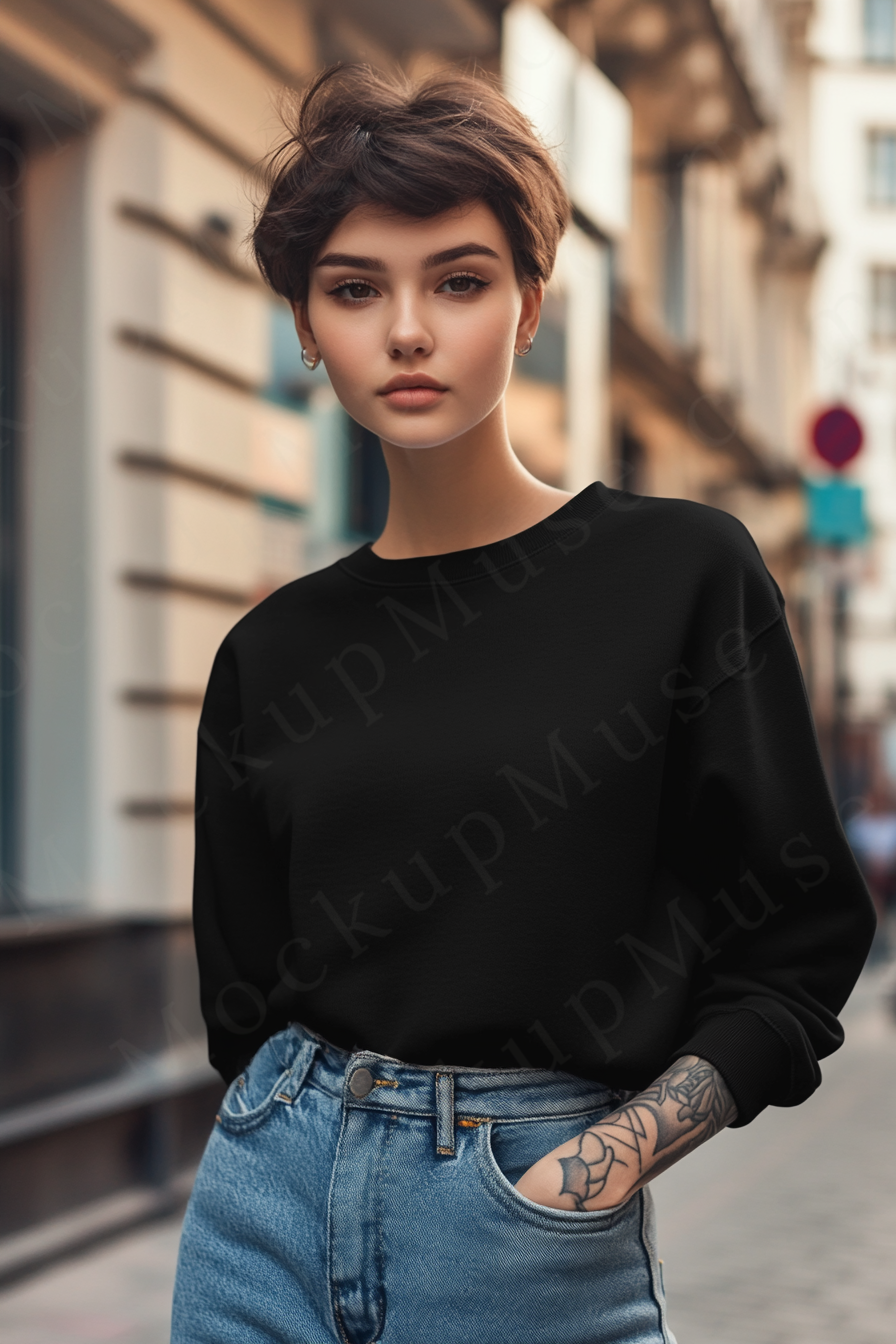 Women’s black crewneck sweatshirt mockup – digital download