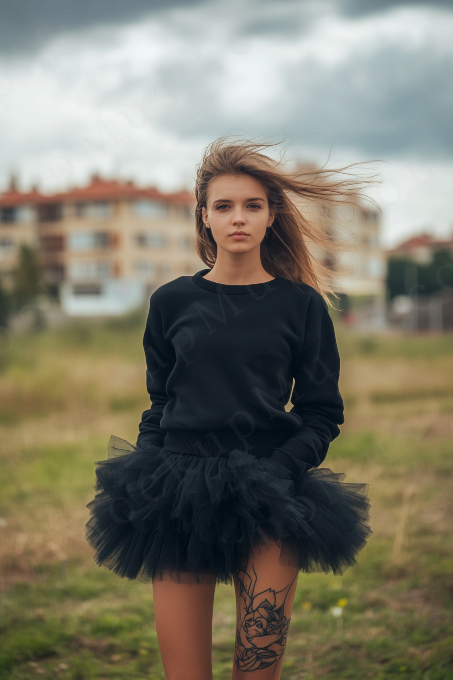 Women’s black crewneck sweatshirt mockup – digital download