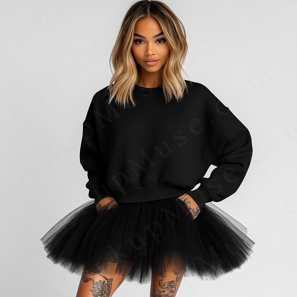 Women’s black crewneck sweatshirt mockup – digital download