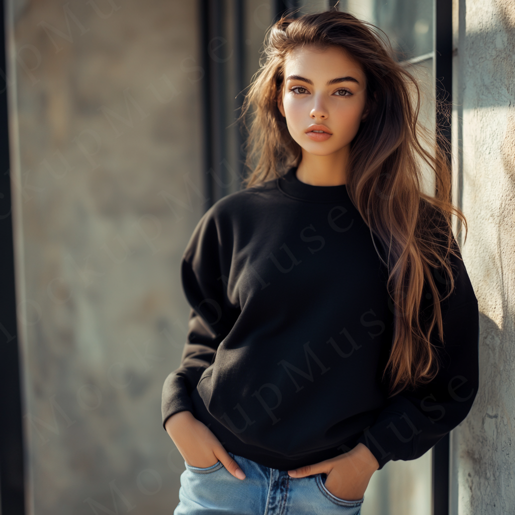 Women’s black crewneck sweatshirt mockup – digital download