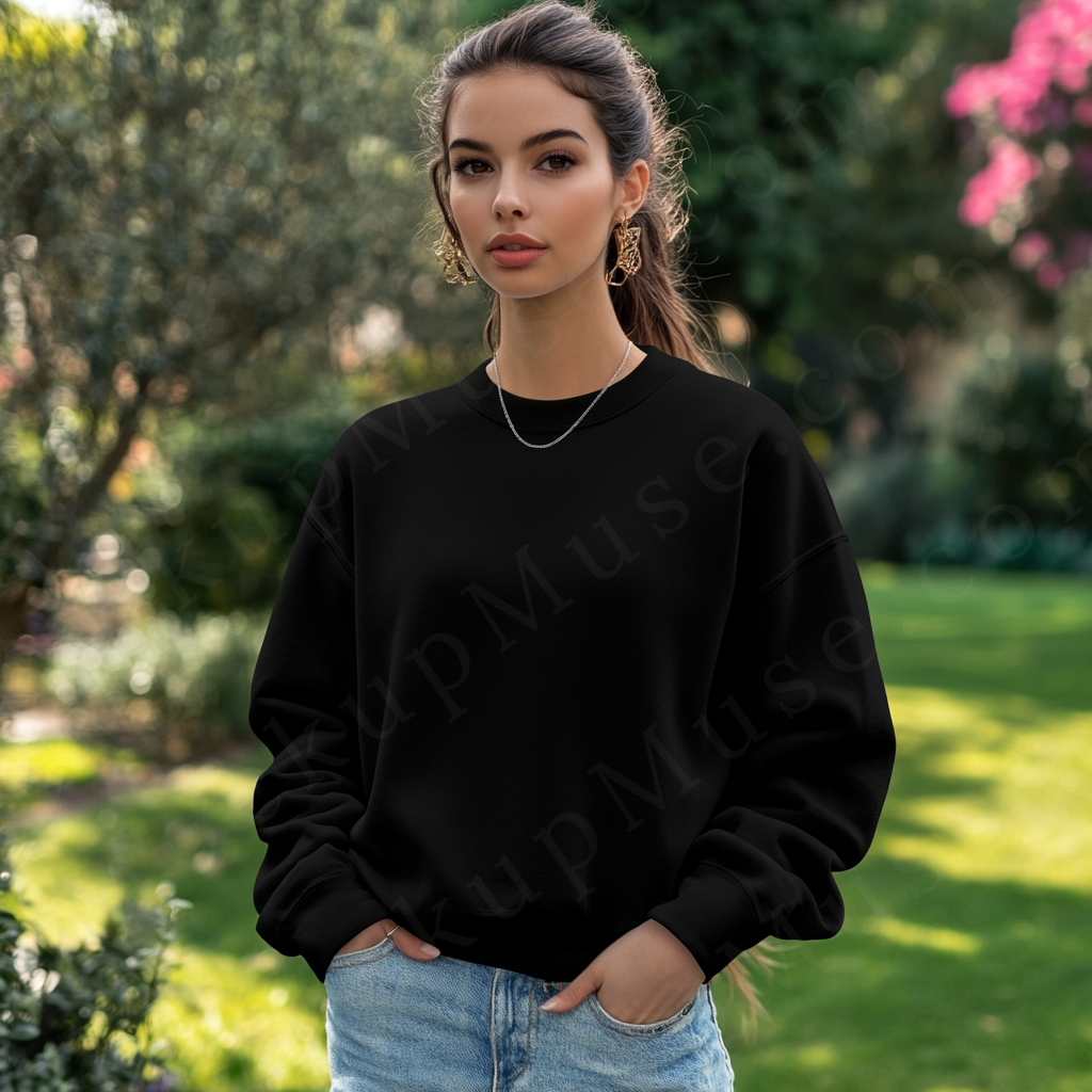 Women’s black crewneck sweatshirt mockup – digital download