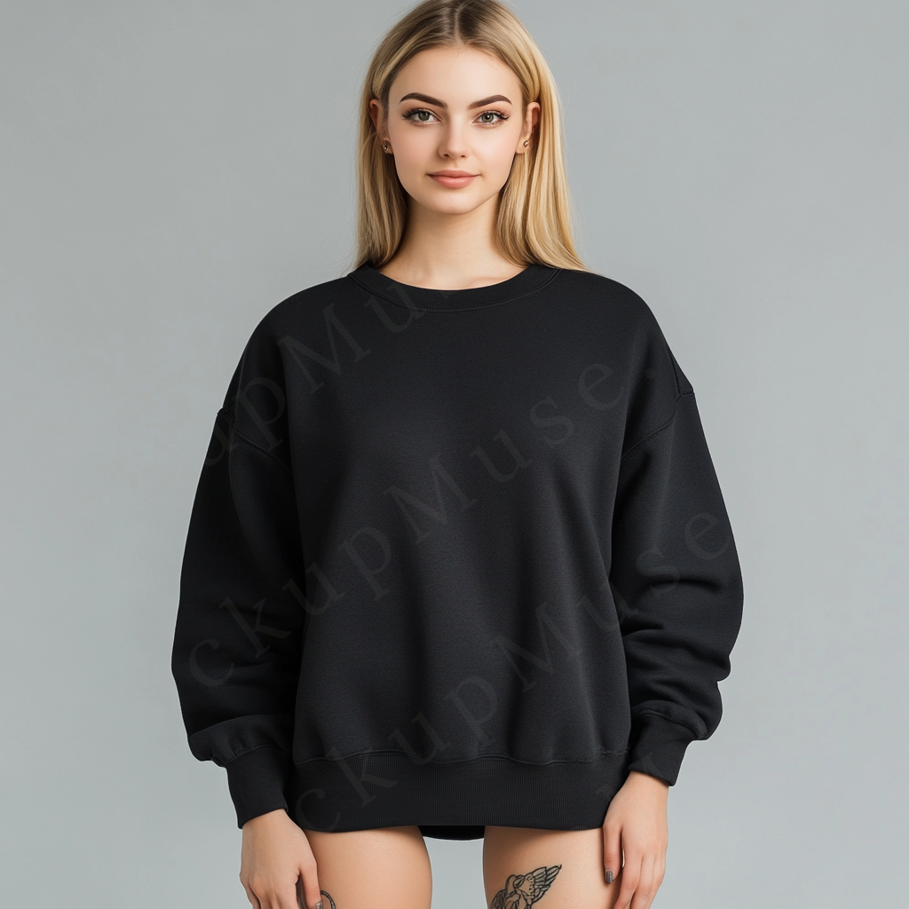 Women’s black crewneck sweatshirt mockup – digital download