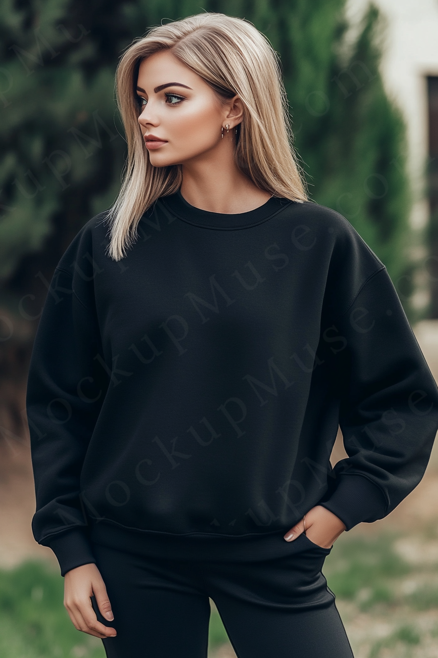 Women’s black crewneck sweatshirt mockup – digital download