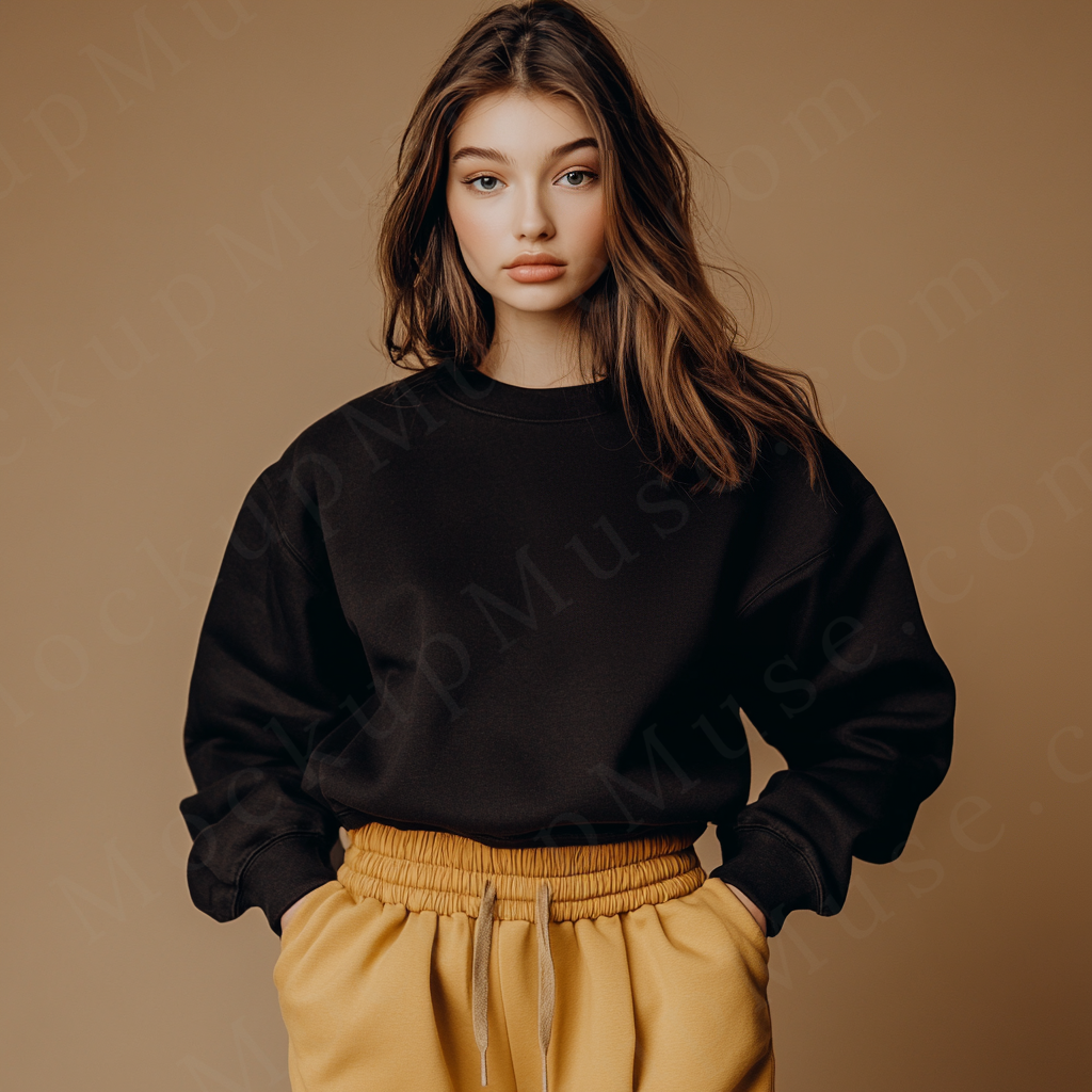 Women’s black crewneck sweatshirt mockup – digital download
