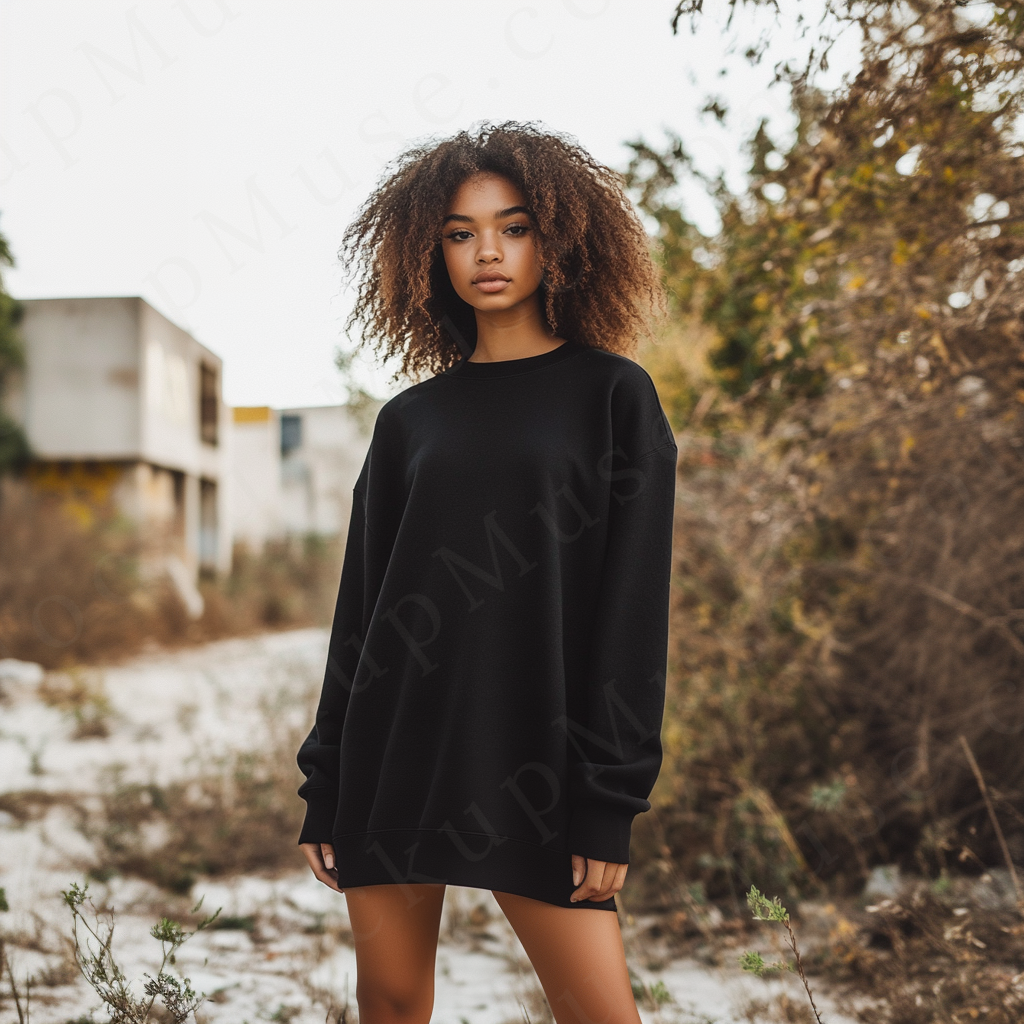 Women’s black crewneck sweatshirt mockup – digital download