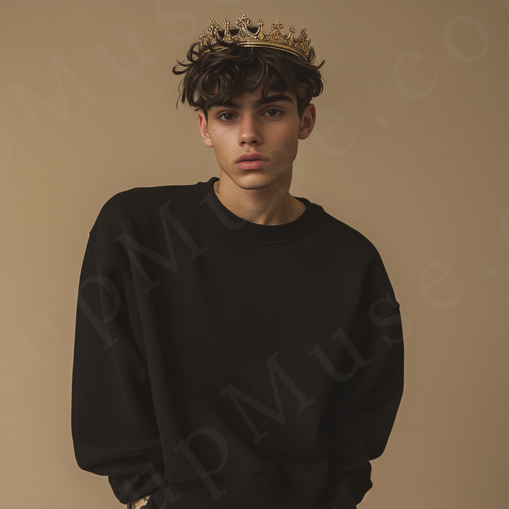 Men’s black crewneck sweatshirt mockup front view - Gildan 18000 style - number 100