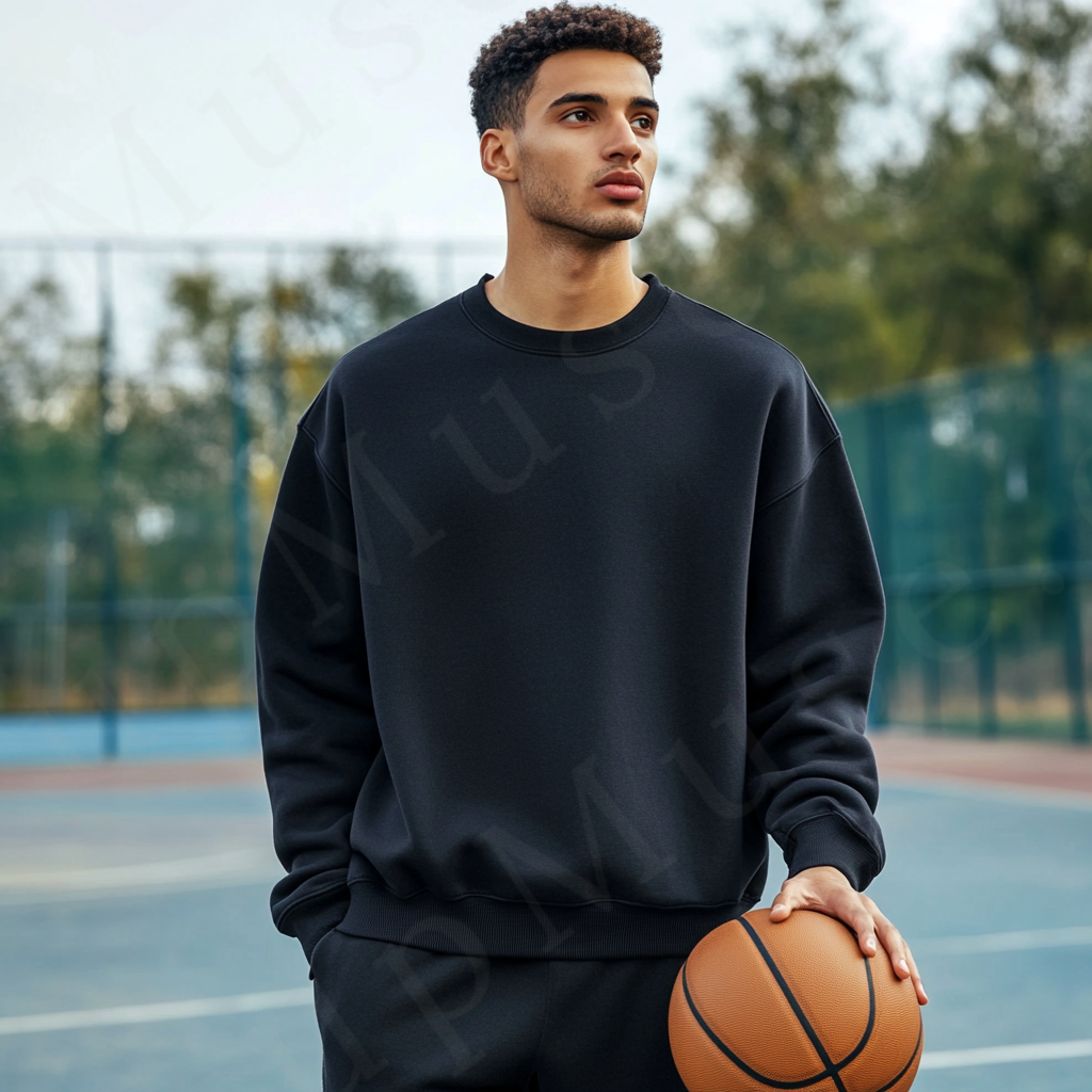 Men’s black crewneck sweatshirt mockup front view - Gildan 18000 style - number 101