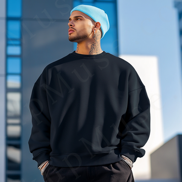 Men’s black crewneck sweatshirt mockup front view - Gildan 18000 style - number 106