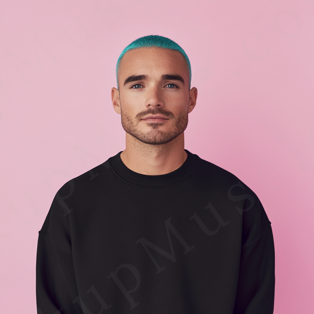 Men’s black crewneck sweatshirt mockup front view - Gildan 18000 style - number 107