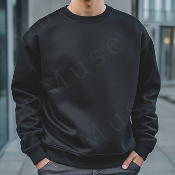Men’s black crewneck sweatshirt mockup front view - Gildan 18000 style - number 109