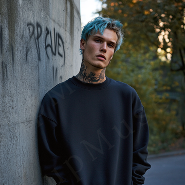 Men’s black crewneck sweatshirt mockup front view - Gildan 18000 style - number 110