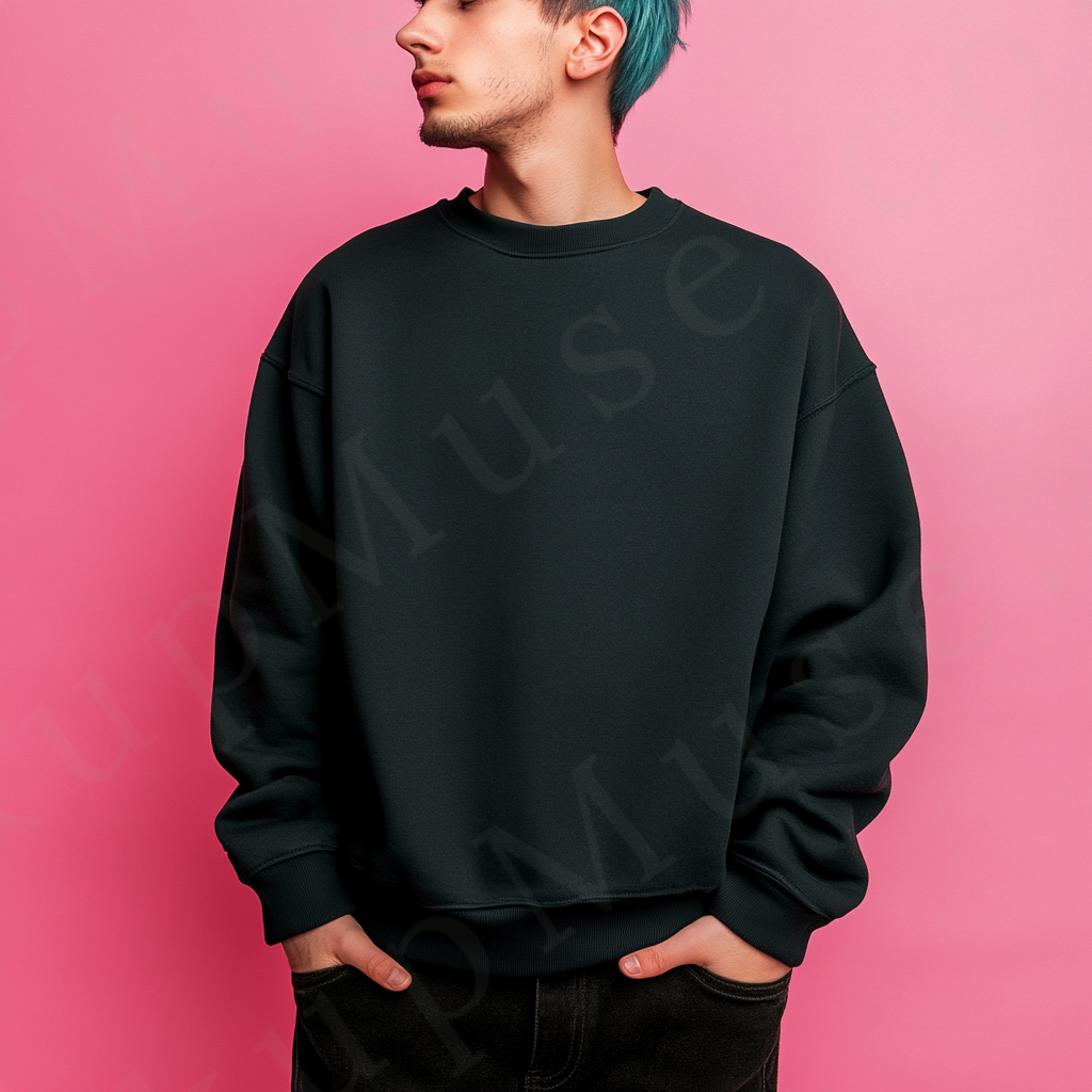 Men’s black crewneck sweatshirt mockup front view - Gildan 18000 style - number 111