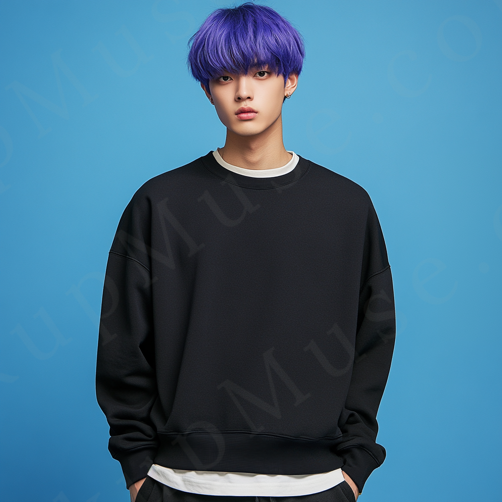 Men’s black crewneck sweatshirt mockup front view - Gildan 18000 style - number 113