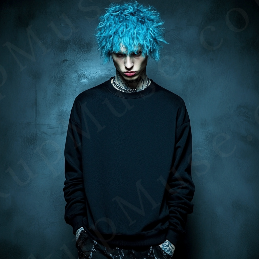 Men’s black crewneck sweatshirt mockup front view - Gildan 18000 style - number 115