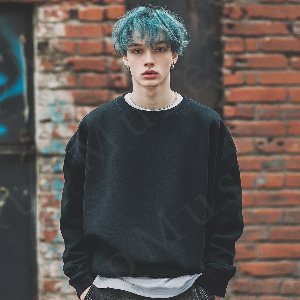 Men’s black crewneck sweatshirt mockup front view - Gildan 18000 style - number 117