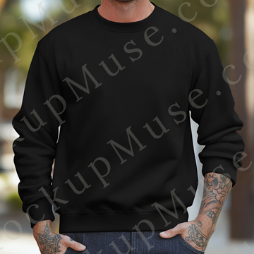 Sweatshirt Mockup – Black Crewneck, Men’s Model, Tattoos