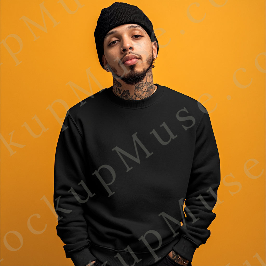 Sweatshirt Mockup, Black - Men’s, Studio, Tattoos